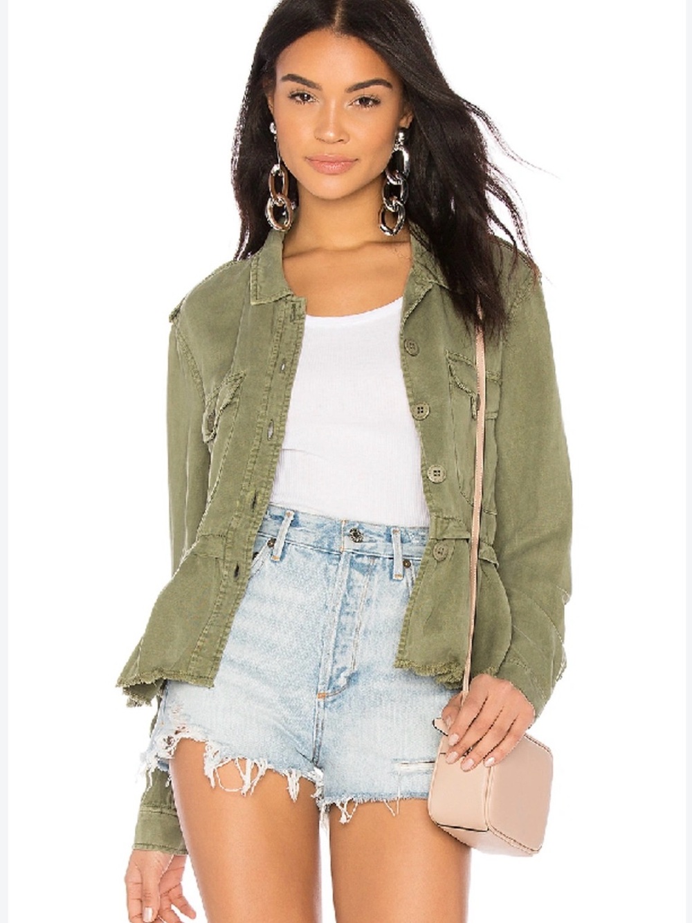 Sanctuary Military Frill Peplum Olive Green Utility Jacket Size Small